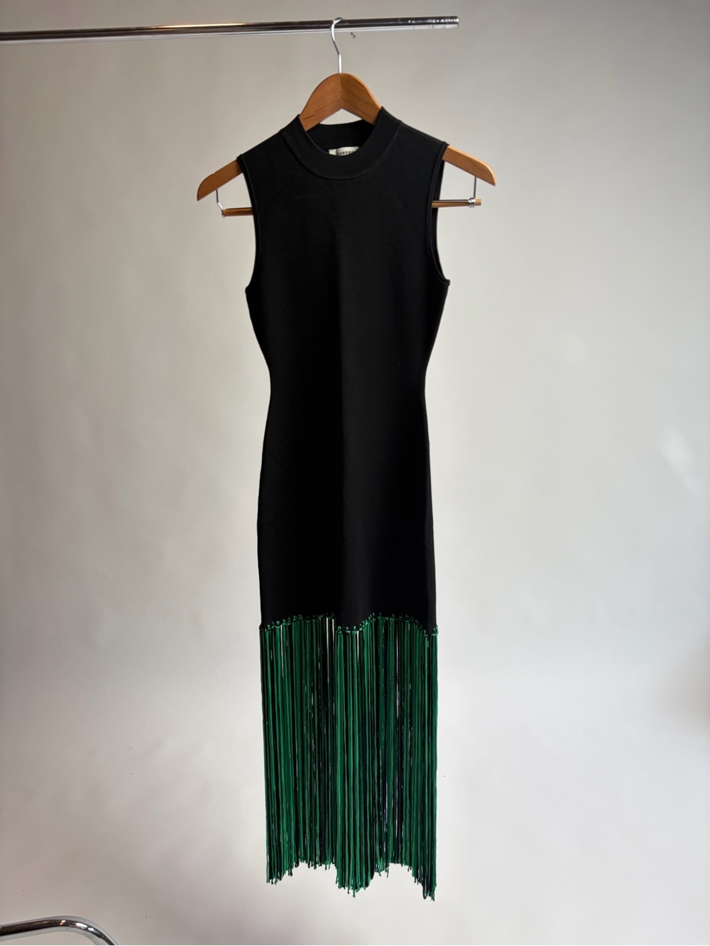 Sandro Bambie Black & Green Fringe Hem Knit Dress - Picture 4 of 10